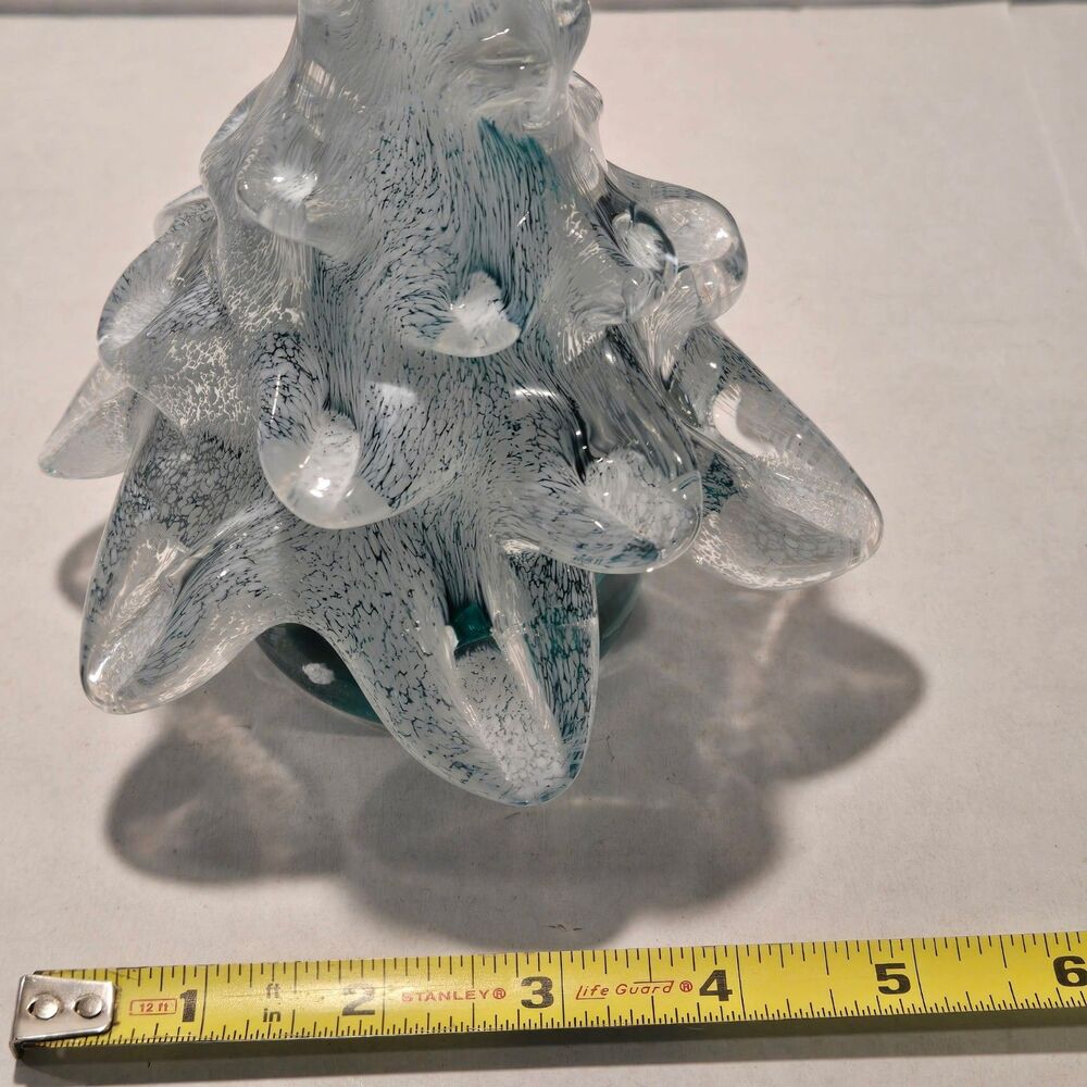 Vintage Clear & Green Ribboned Art Glass Christmas Tree 6.75" Tall - Picture 10 of 11